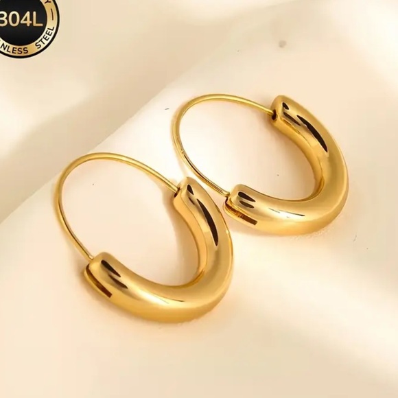 Anthropologie Jewelry - 18k Stainless Steel Gold Hoop Earrings 1”